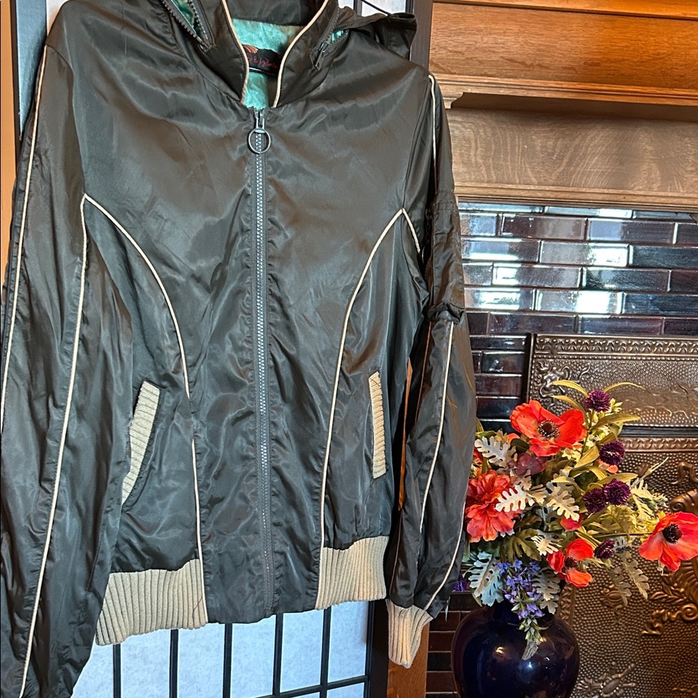 Boden Dark Bomber Jacket with Light Accents